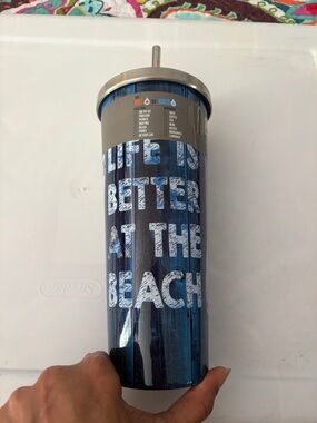 Cambridge Insulated Tumbler Cup - 'Life is Better at the Beach' - Navy Blue 24oz